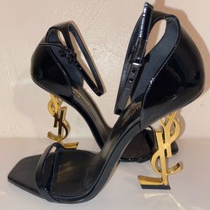 YSL Black and Gold Patent Leather Opyum Heel